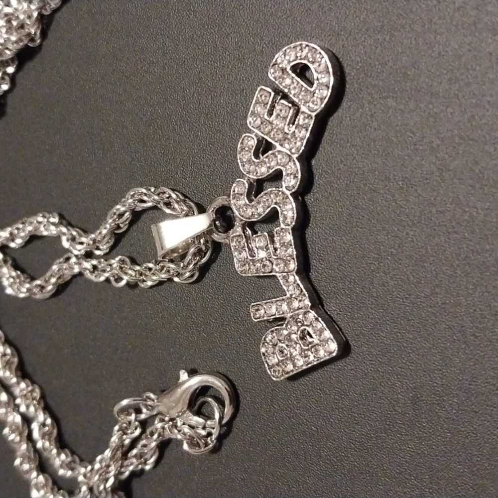 Blessed Religious Christian Necklace Silver Finish Chain And Pendant